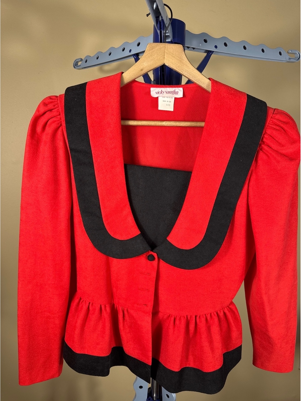 Vicky Vaughn Red and Black Peplum Skirt and Jacket Set Size 9/10